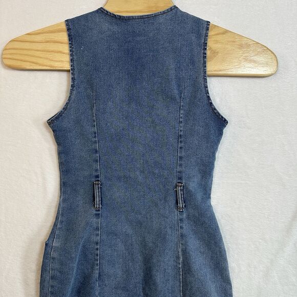 REWASH Recycled Zip Front Dress Women’s Size M Stretch Denim Jean Pockets - Picture 14 of 16